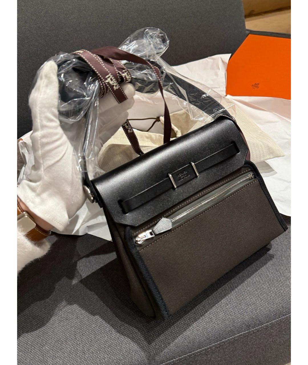 HERMES Антрацитовая кожаная сумка через плечо, фото 3