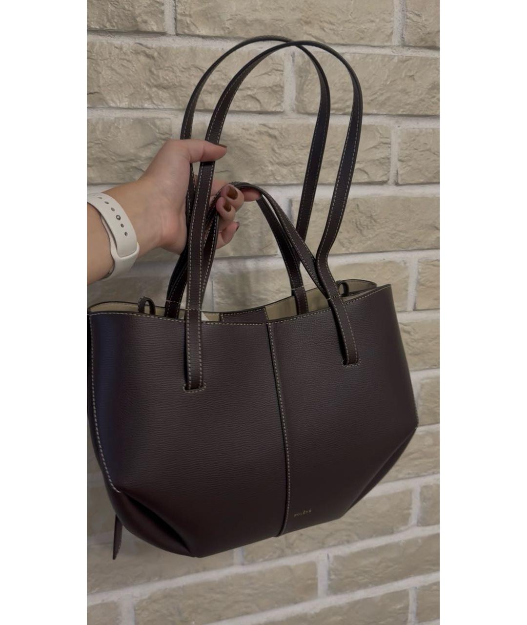 POLENE Коричневая кожаная сумка тоут, фото 5