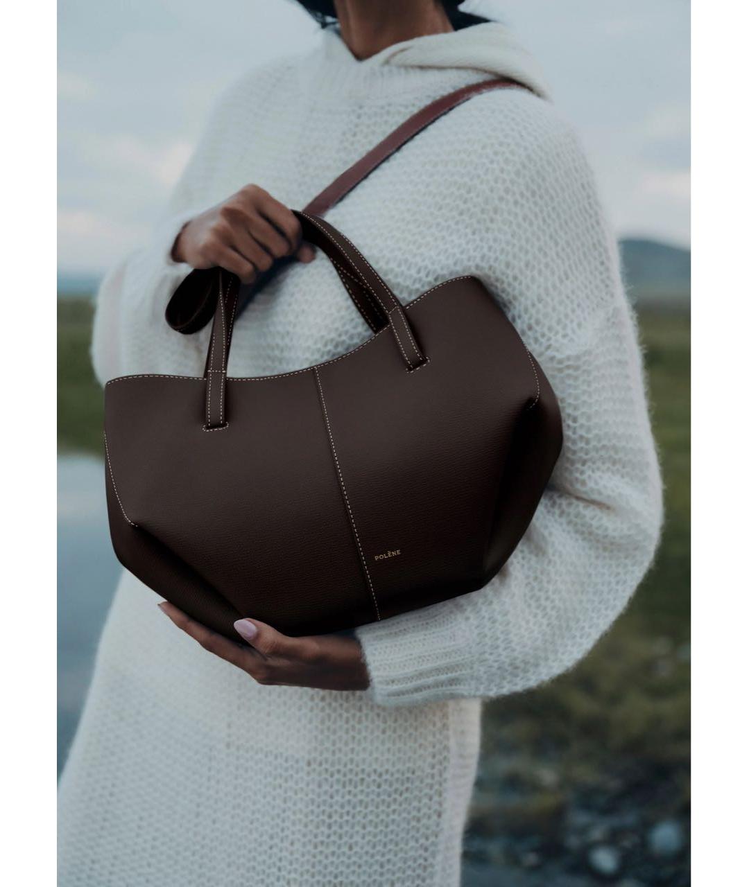 POLENE Коричневая кожаная сумка тоут, фото 2