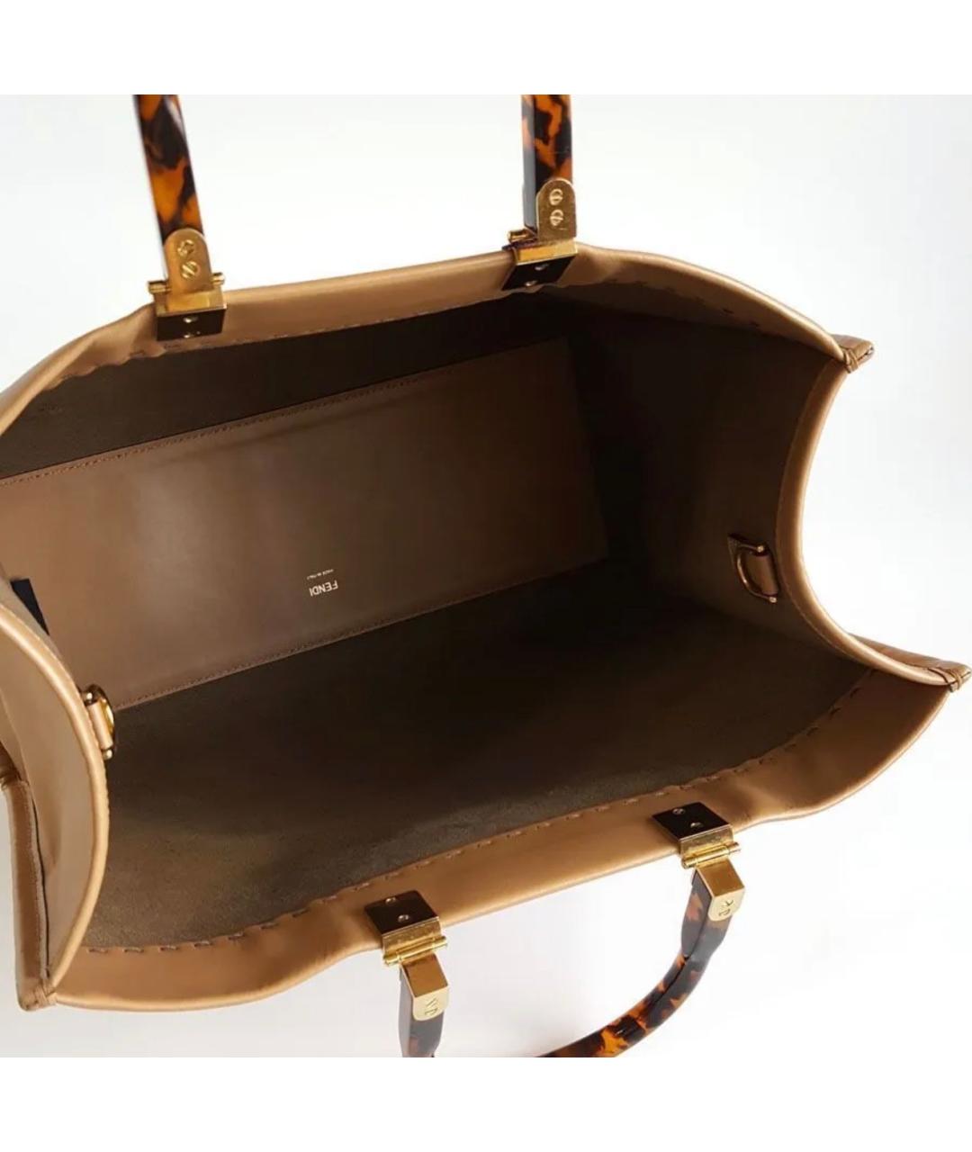 FENDI Коричневая кожаная сумка с короткими ручками, фото 7