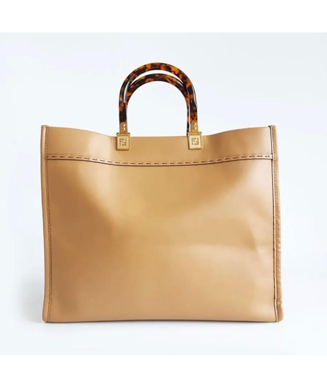 FENDI Коричневая кожаная сумка с короткими ручками, фото 2