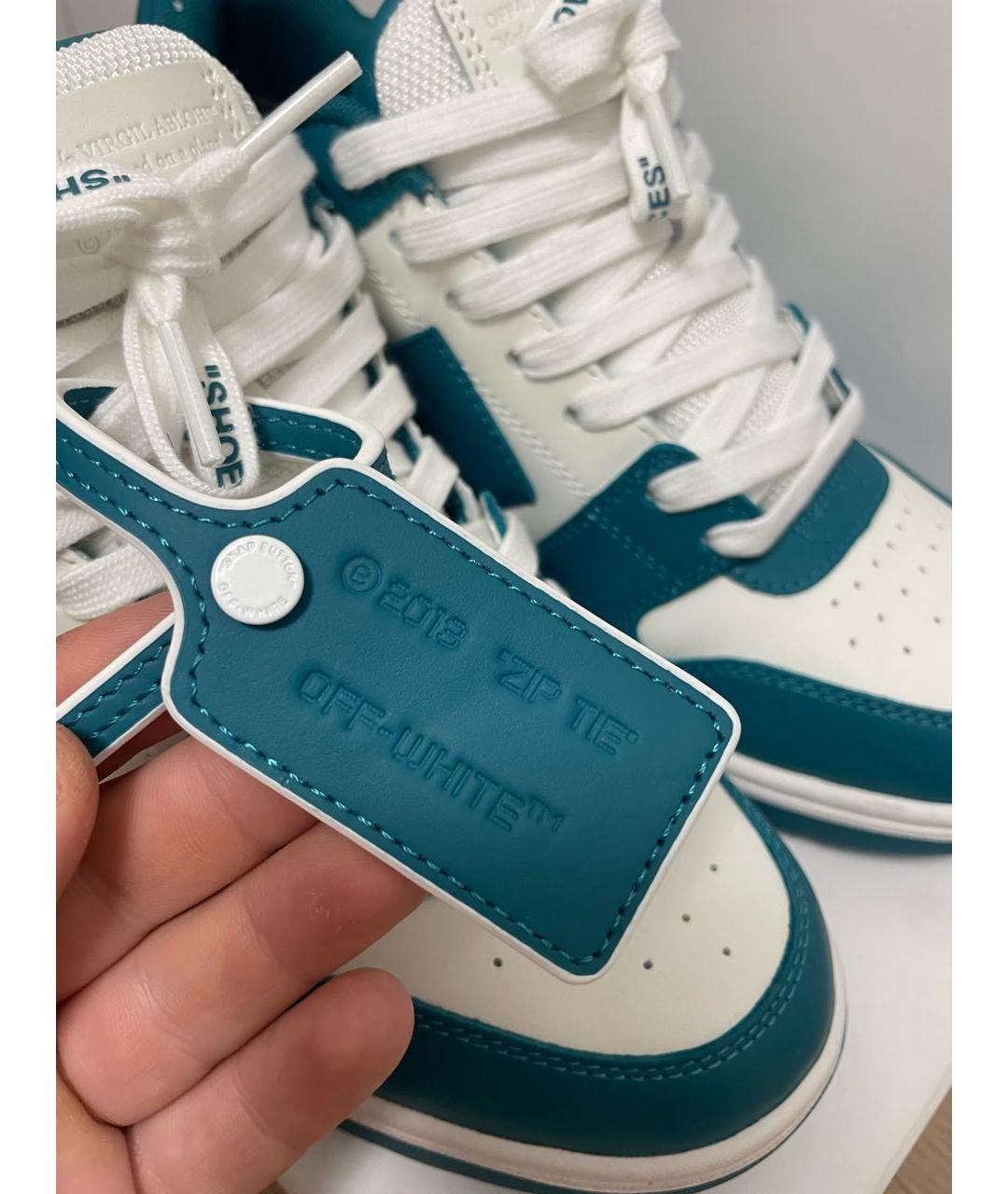 OFF-WHITE Бирюзовые кожаные низкие кроссовки / кеды, фото 5