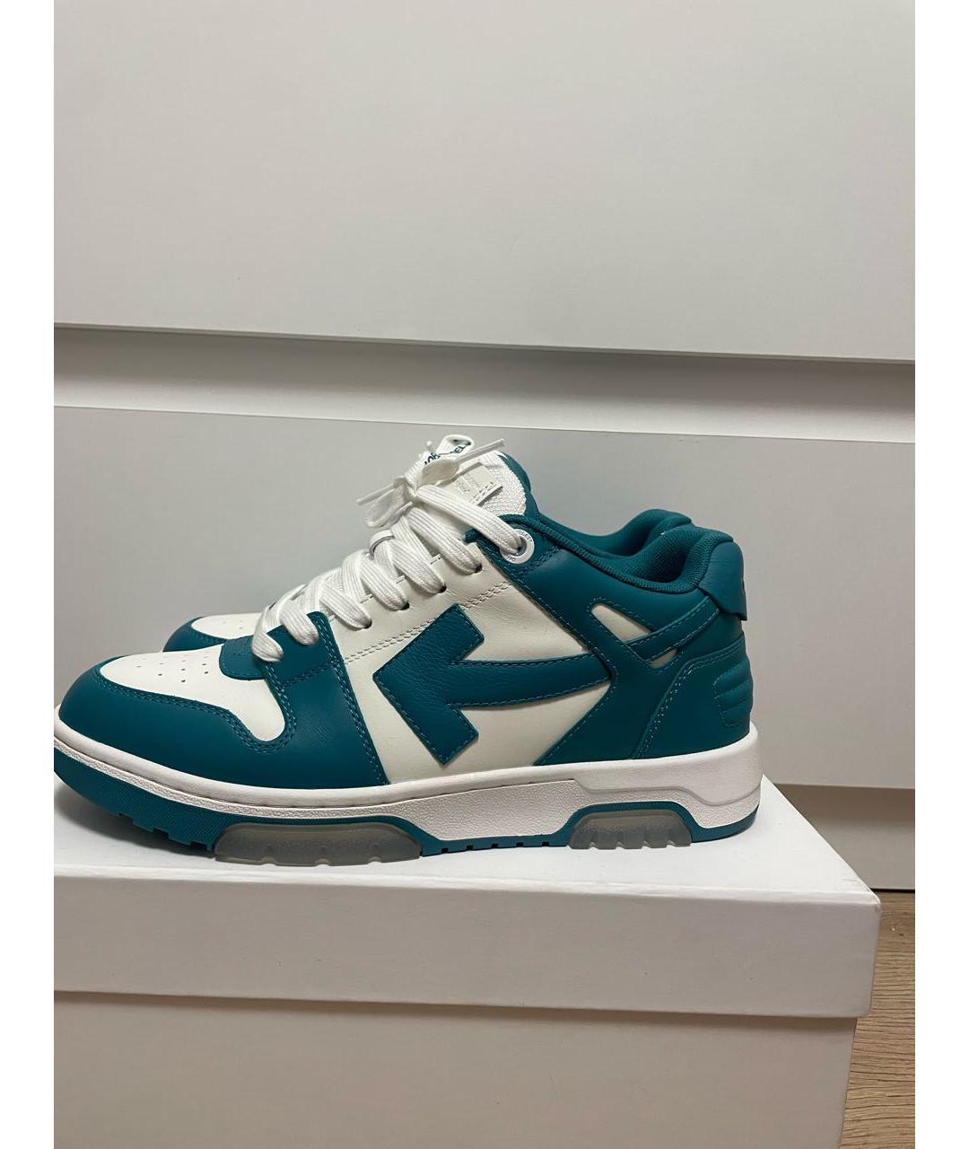 OFF-WHITE Бирюзовые кожаные низкие кроссовки / кеды, фото 9