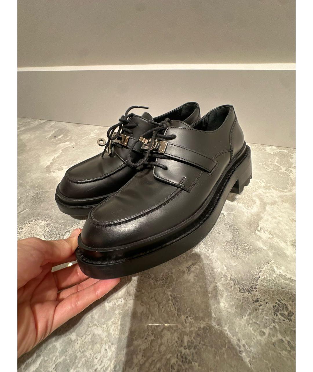 HERMES Черные кожаные лоферы, фото 6
