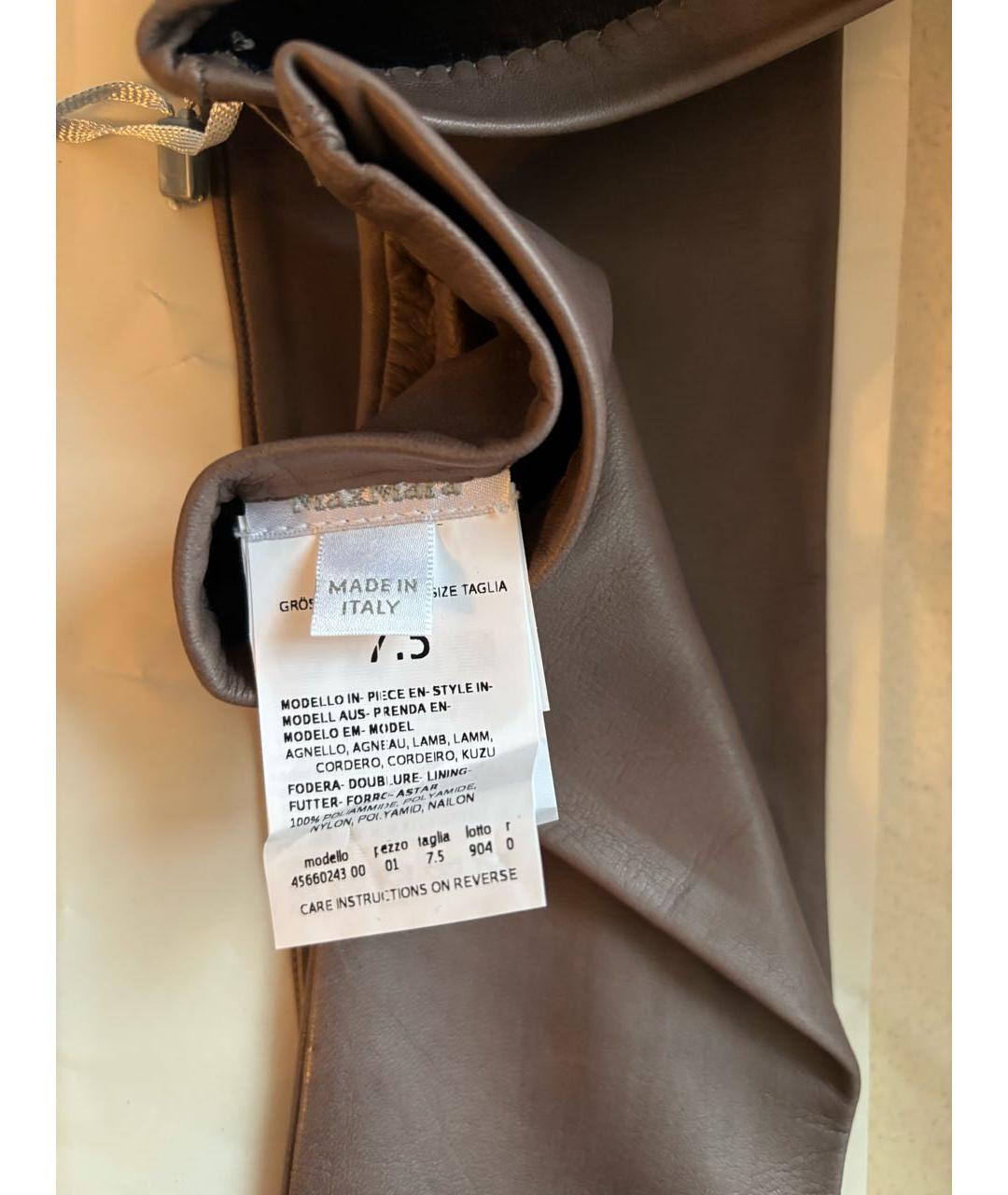 MAX MARA Серые кожаные перчатки, фото 3