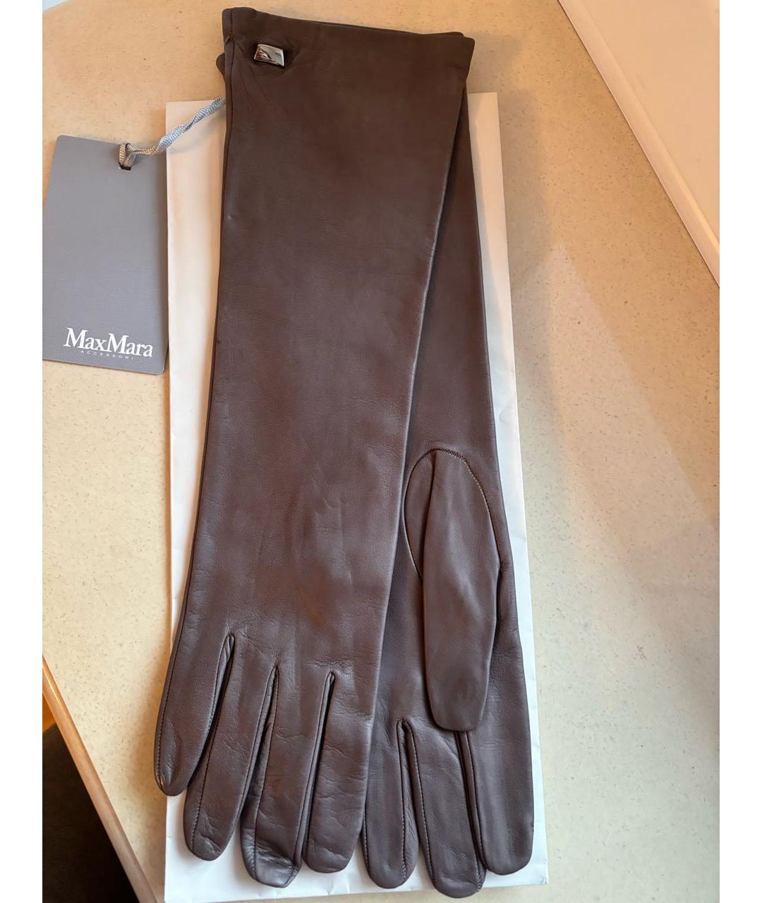 MAX MARA Серые кожаные перчатки, фото 4