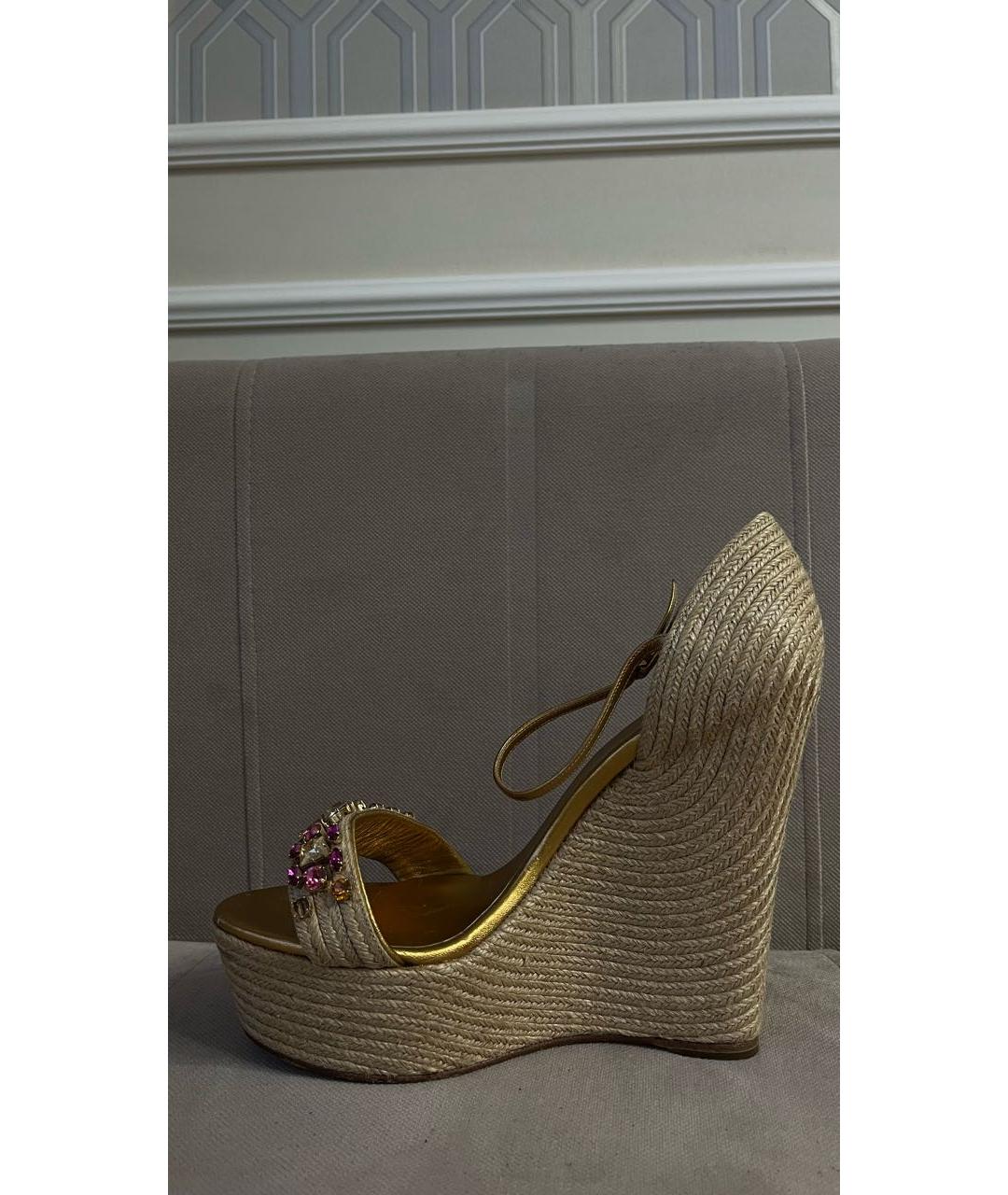 GUCCI Бежевые текстильные босоножки, фото 5