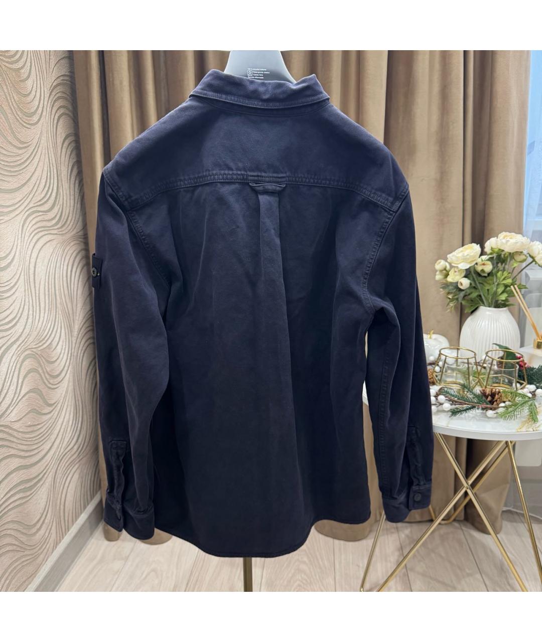 STONE ISLAND Темно-синяя хлопковая кэжуал рубашка, фото 2