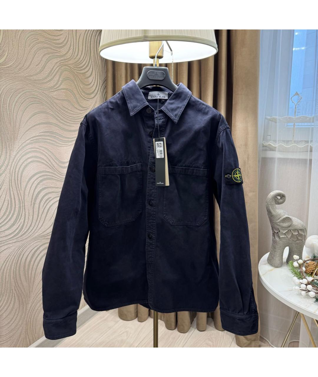 STONE ISLAND Темно-синяя хлопковая кэжуал рубашка, фото 6
