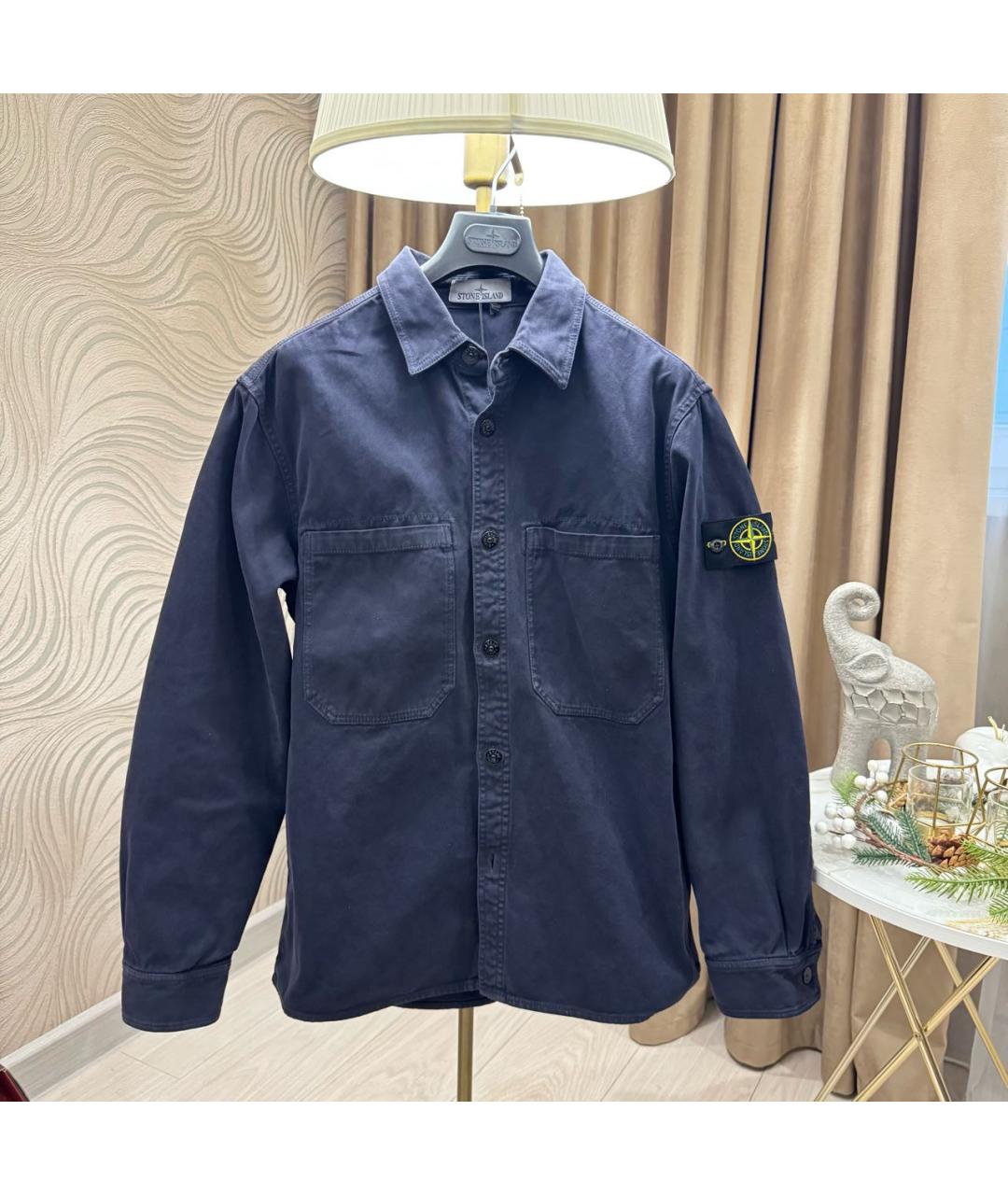 STONE ISLAND Темно-синяя хлопковая кэжуал рубашка, фото 8
