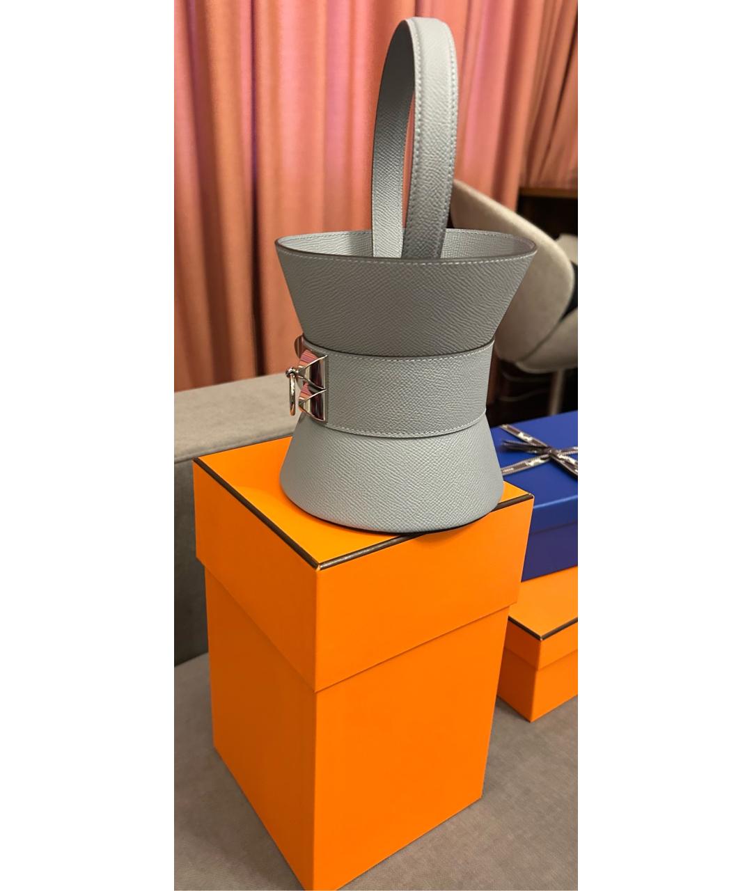 HERMES Серая кожаная сумка с короткими ручками, фото 2