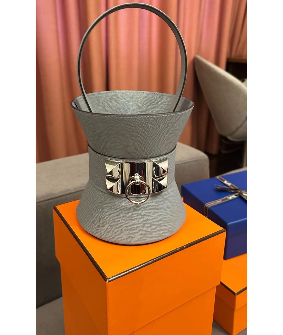 HERMES Серая кожаная сумка с короткими ручками, фото 3