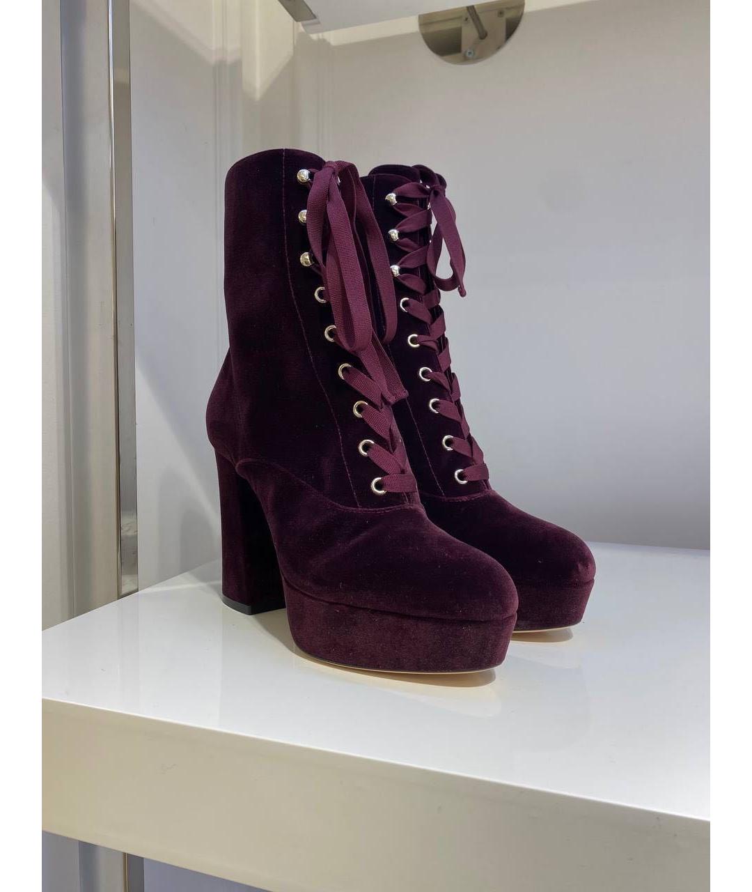 GIANVITO ROSSI Бордовые бархатные ботильоны, фото 2