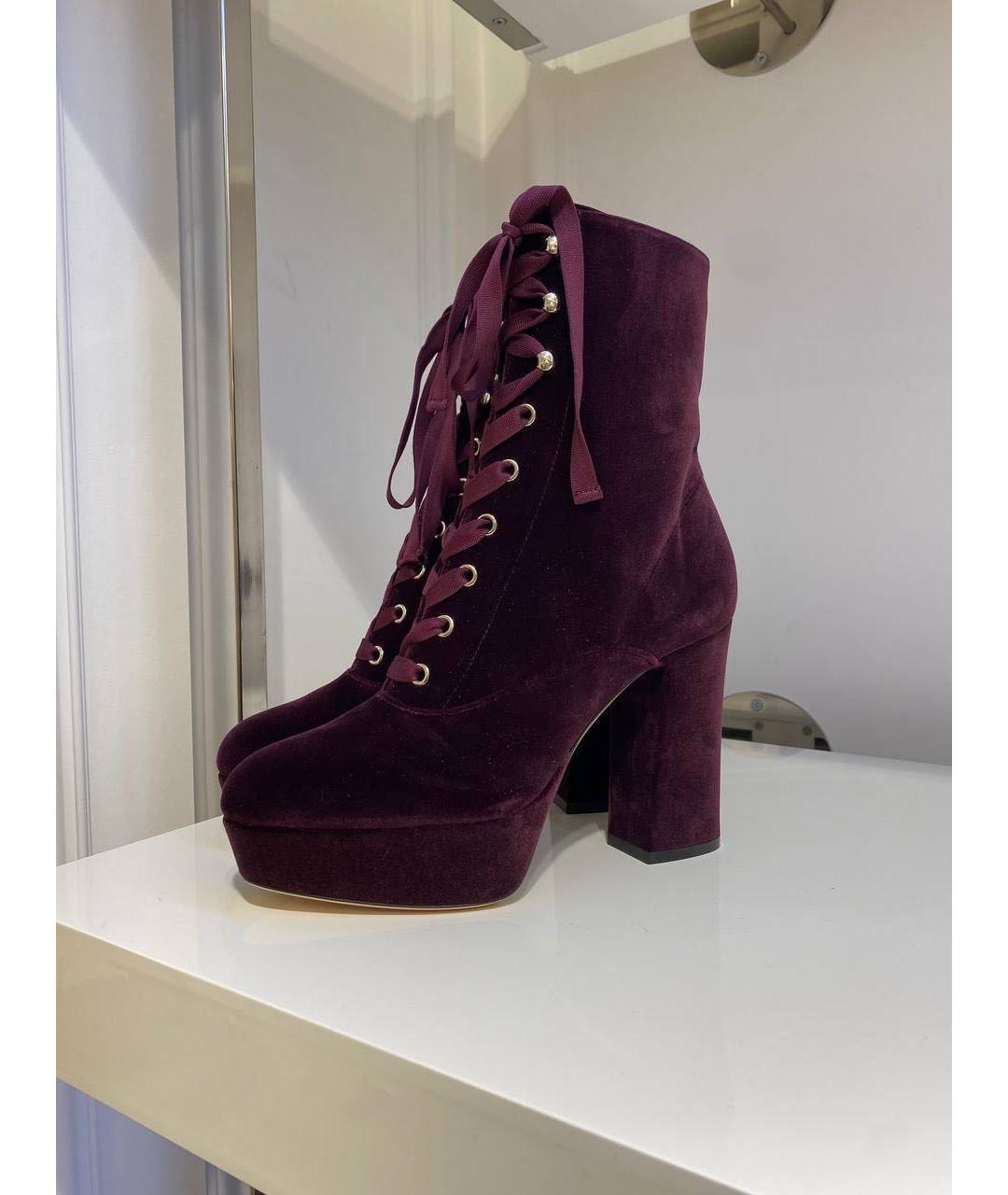 GIANVITO ROSSI Бордовые бархатные ботильоны, фото 4