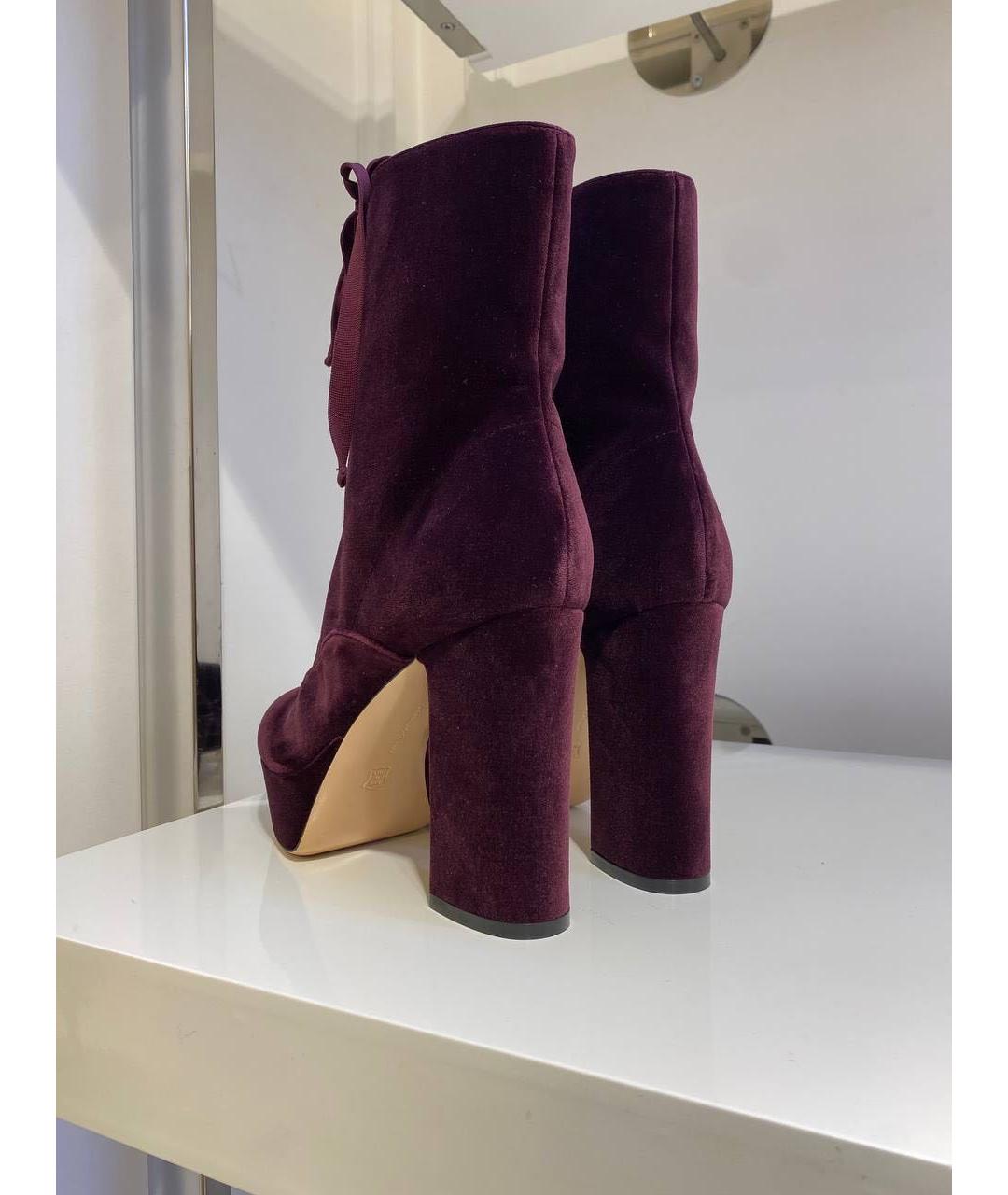 GIANVITO ROSSI Бордовые бархатные ботильоны, фото 3