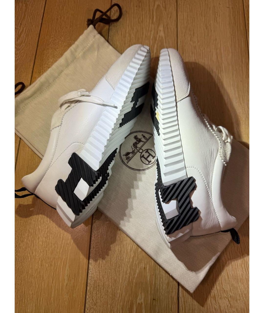 HERMES Белые кожаные кроссовки, фото 8