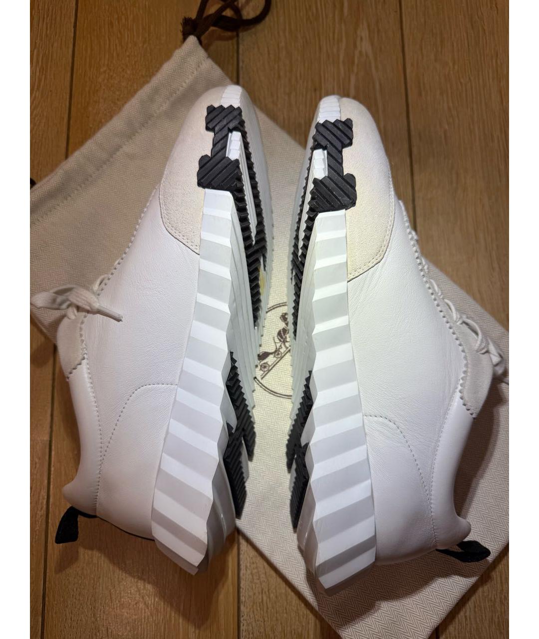 HERMES Белые кожаные кроссовки, фото 4