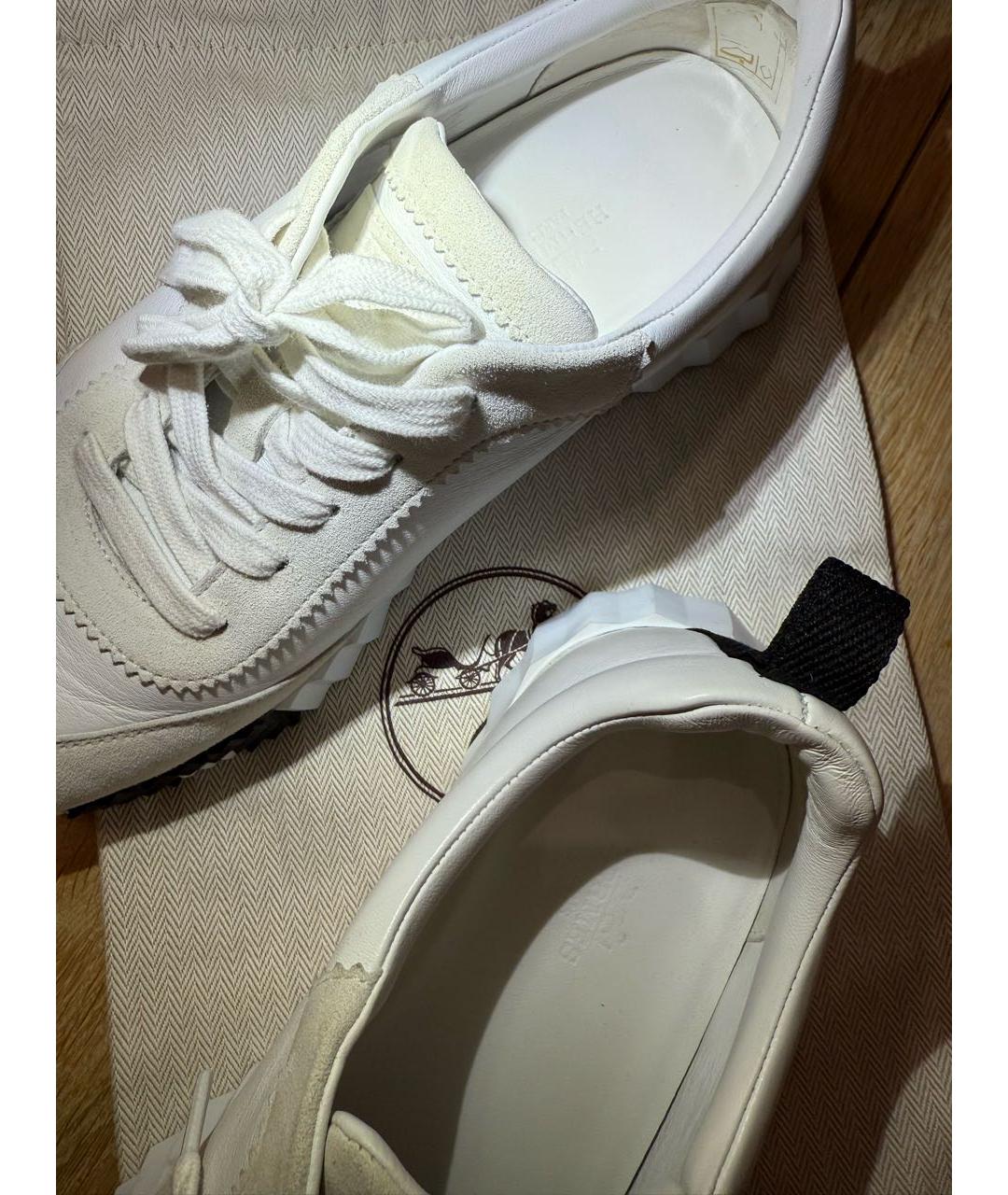 HERMES Белые кожаные кроссовки, фото 5