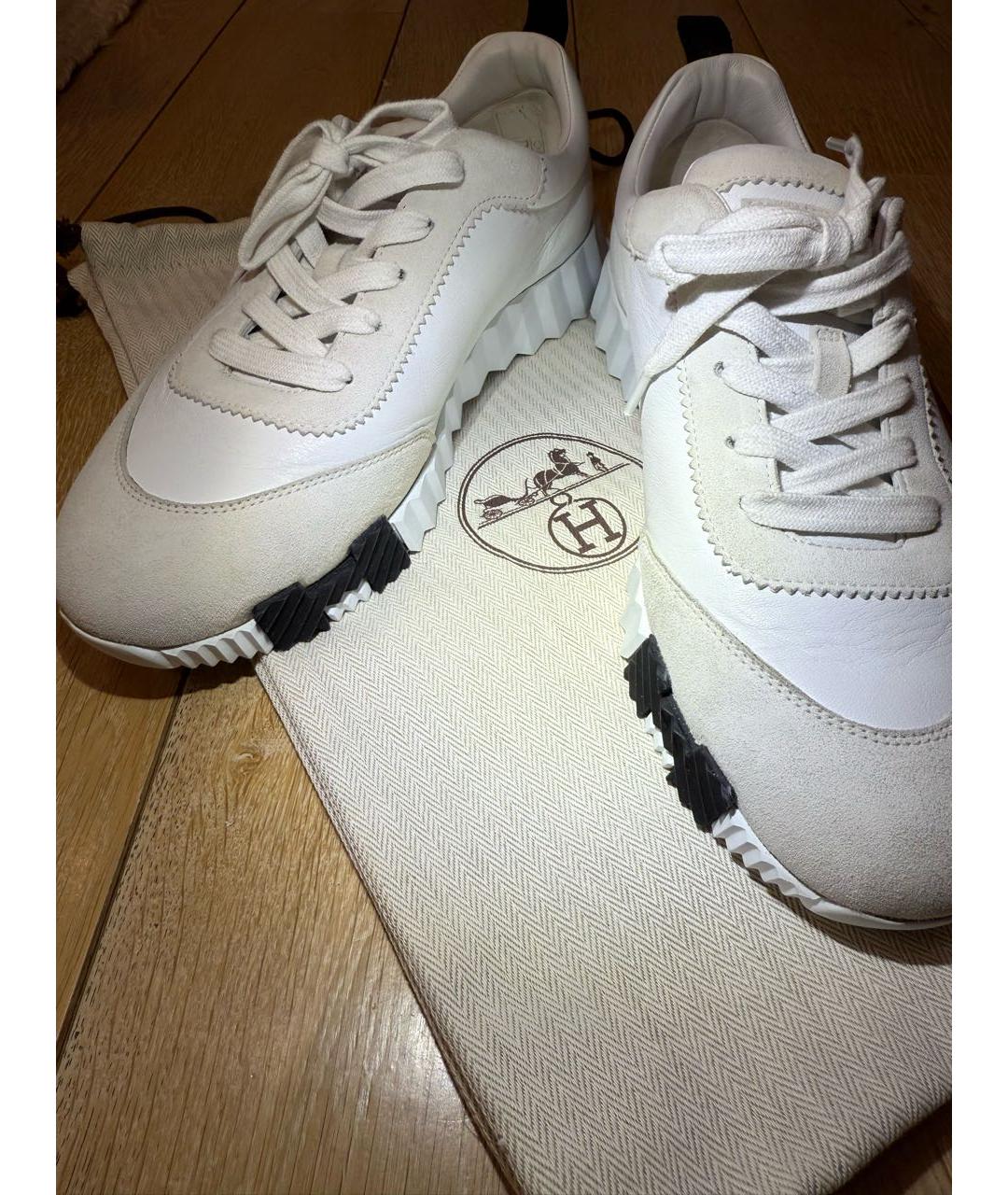 HERMES Белые кожаные кроссовки, фото 3