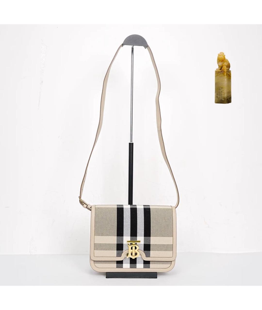 BURBERRY Бежевая кожаная сумка с короткими ручками, фото 9