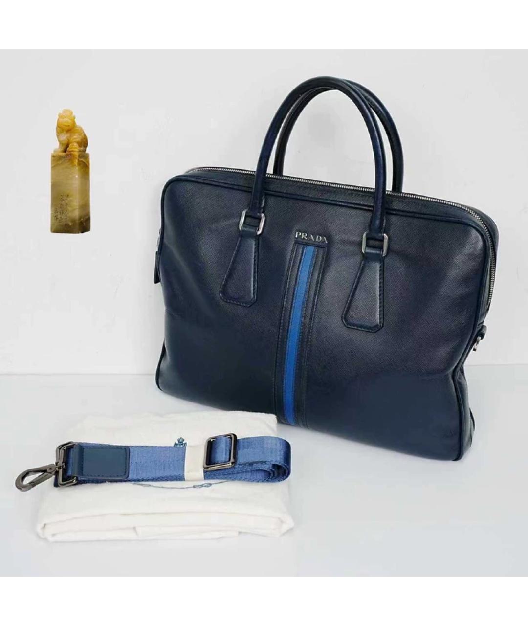 PRADA Темно-синий кожаный портфель, фото 9