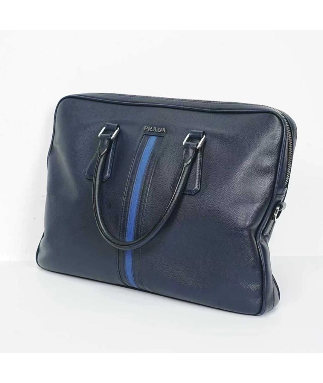 PRADA Темно-синий кожаный портфель, фото 3