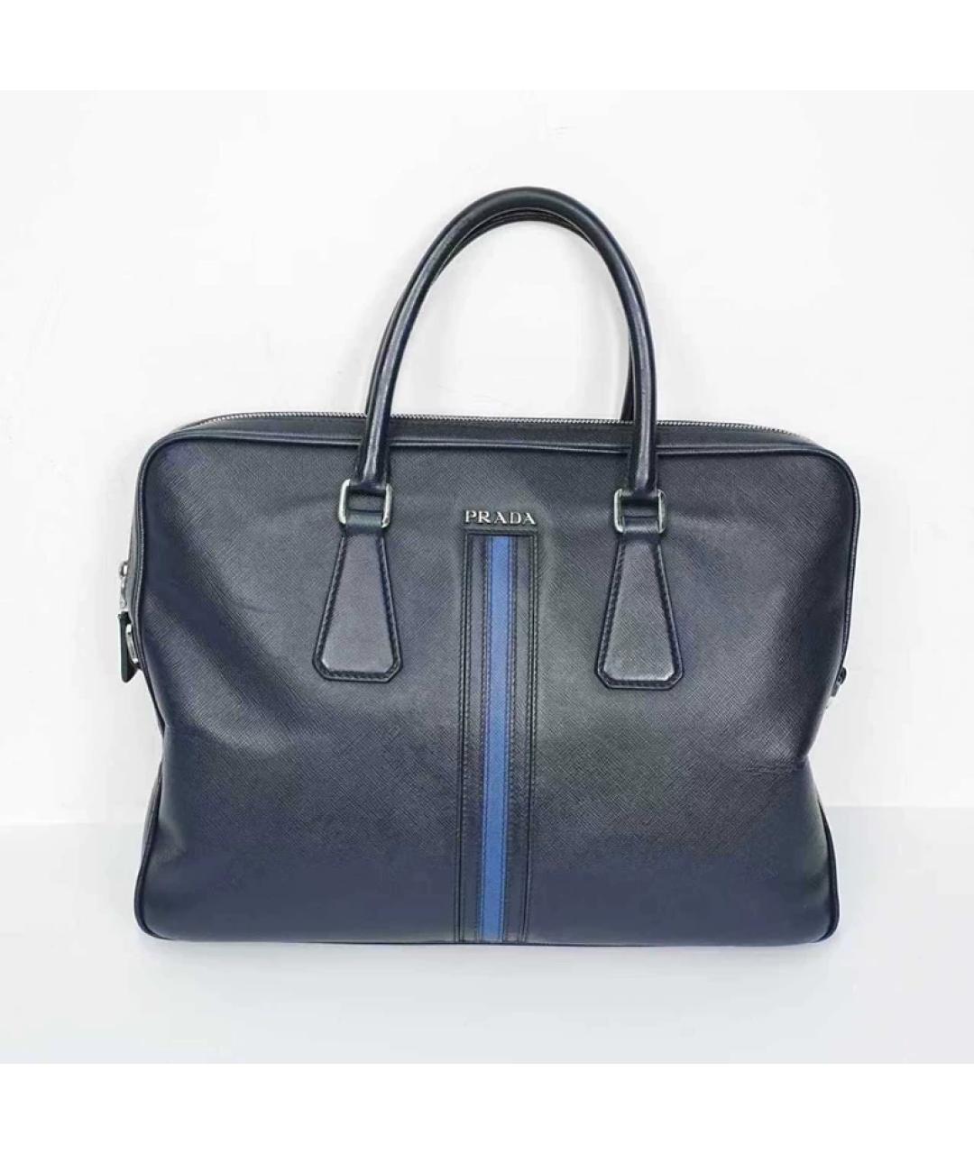 PRADA Темно-синий кожаный портфель, фото 10