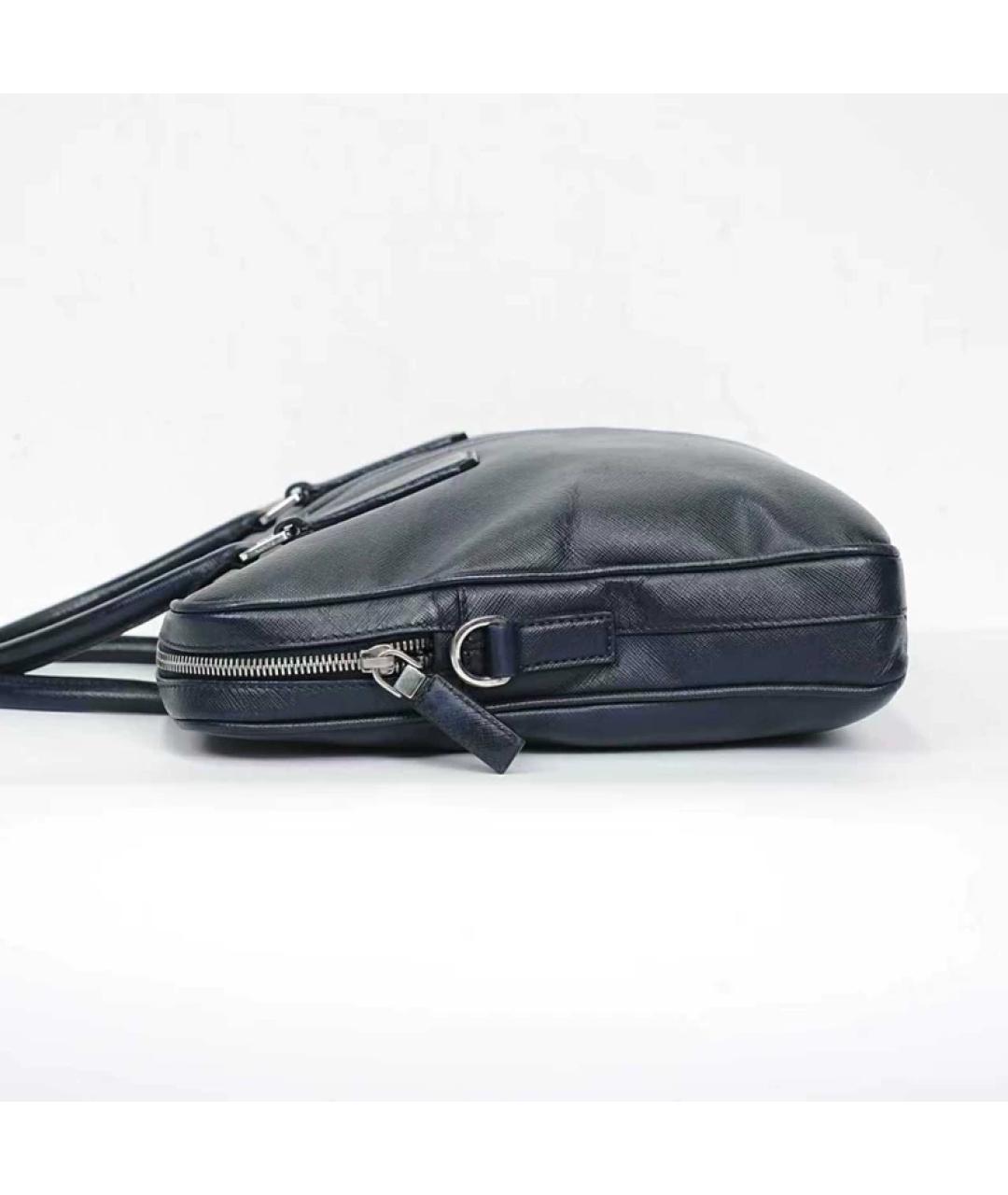 PRADA Темно-синий кожаный портфель, фото 7