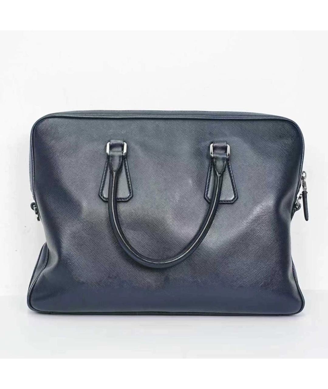 PRADA Темно-синий кожаный портфель, фото 2