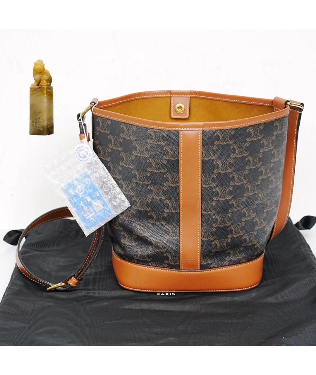 CELINE Коричневая кожаная сумка через плечо, фото 9