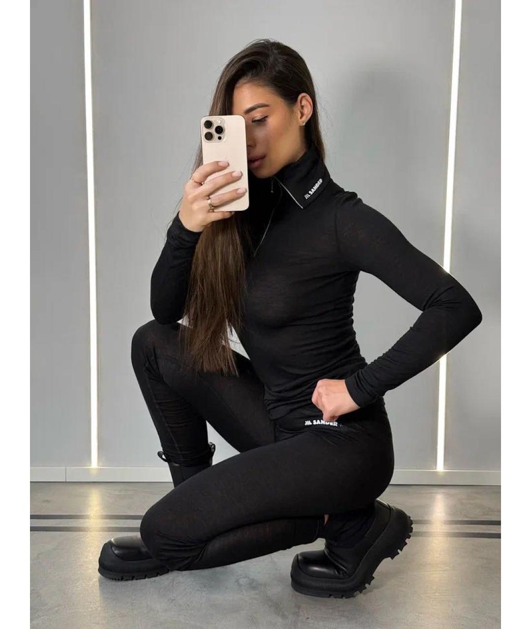 JIL SANDER Черные полиэстеровые леггинсы и велосипедки, фото 6