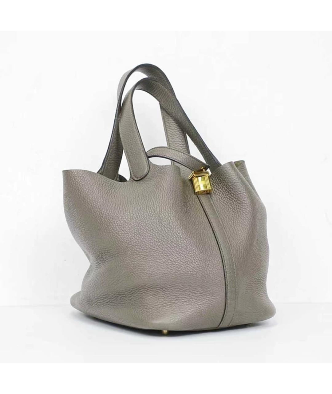 HERMES Серая кожаная сумка с короткими ручками, фото 3