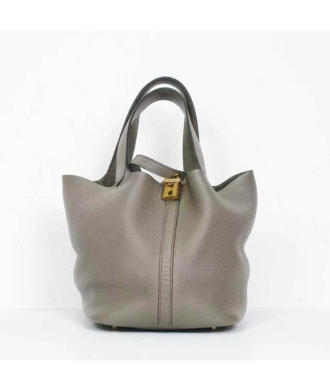 HERMES Серая кожаная сумка с короткими ручками, фото 2