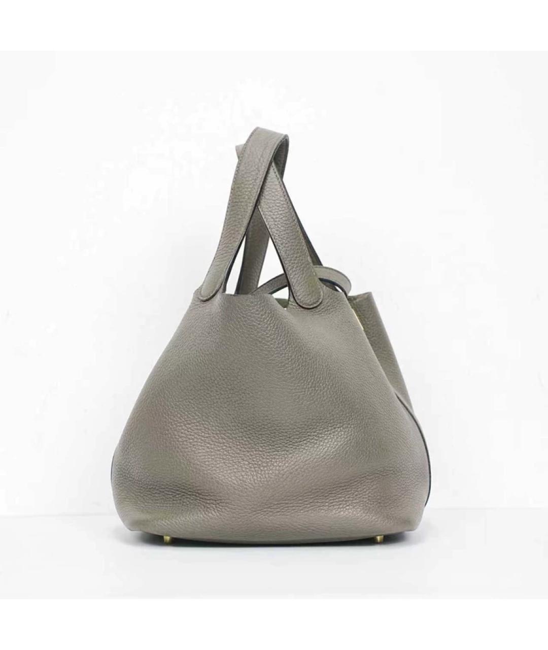 HERMES Серая кожаная сумка с короткими ручками, фото 4