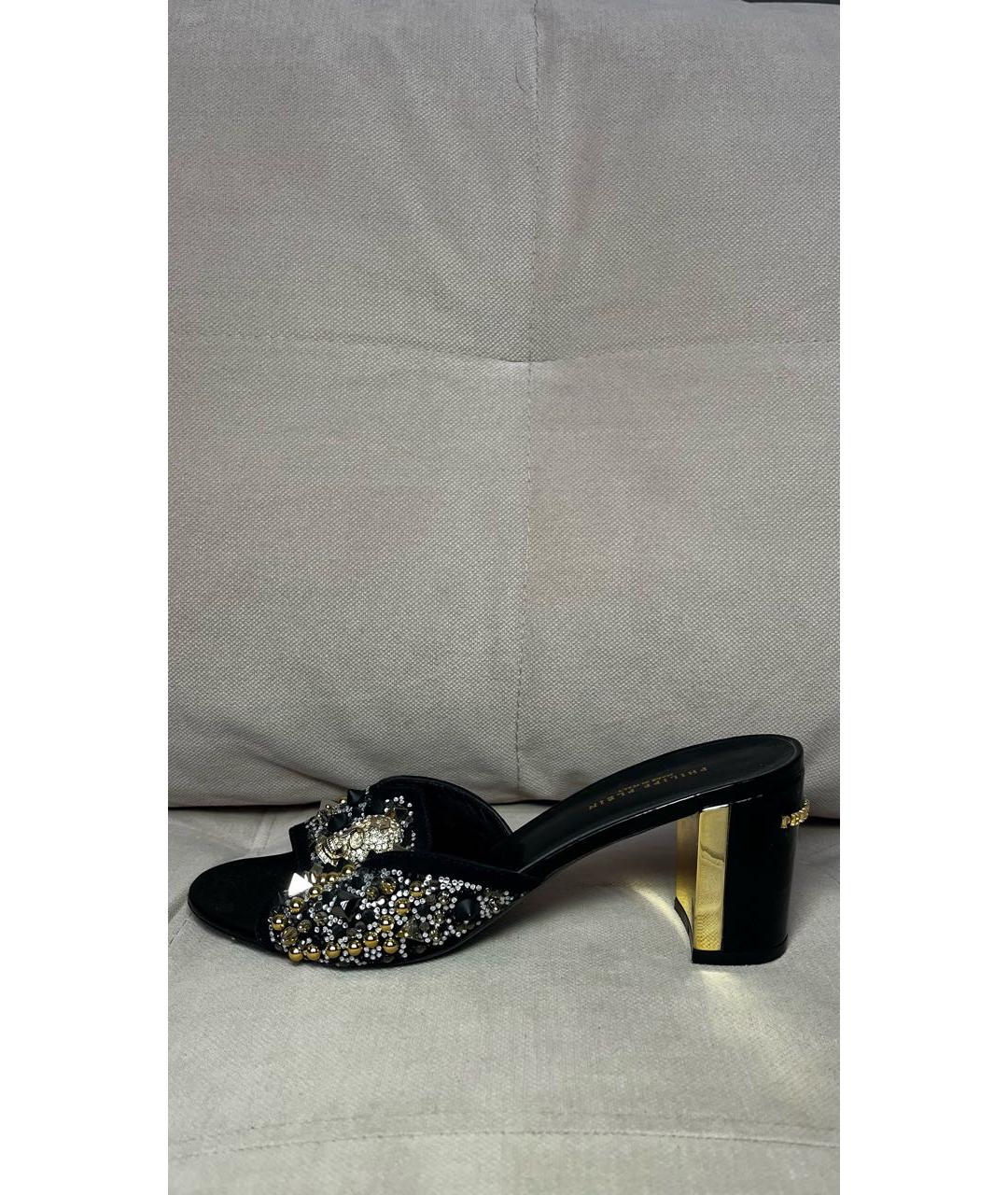 PHILIPP PLEIN Черные кожаные мюли, фото 6