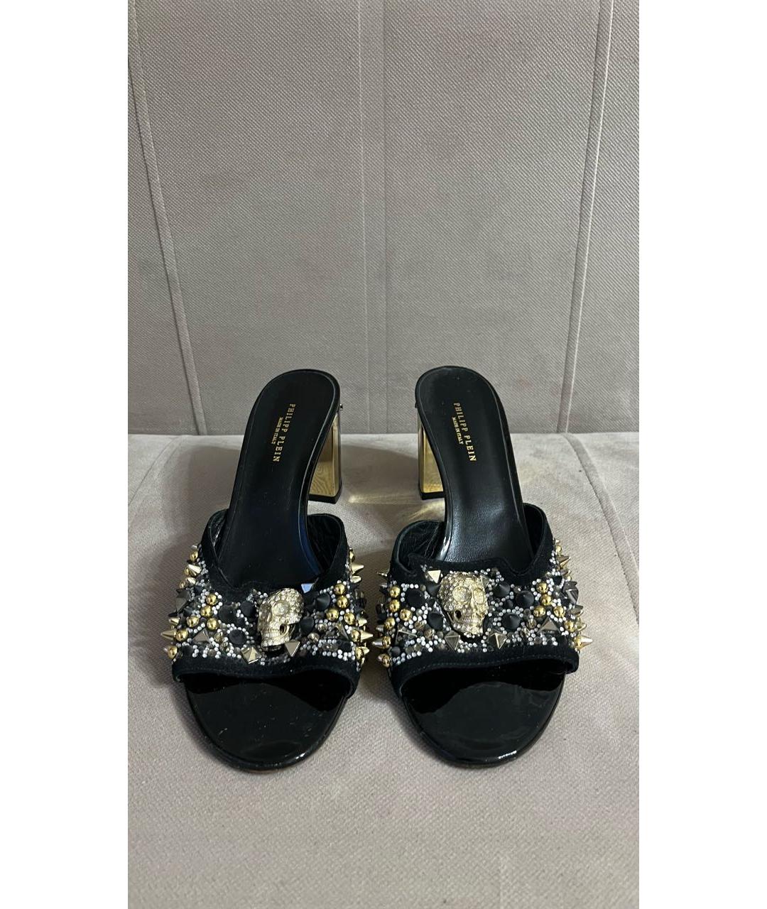 PHILIPP PLEIN Черные кожаные мюли, фото 2