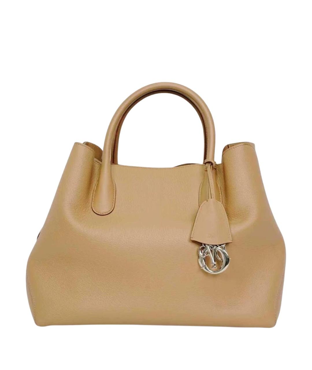 CHRISTIAN DIOR Бежевая кожаная сумка с короткими ручками, фото 1