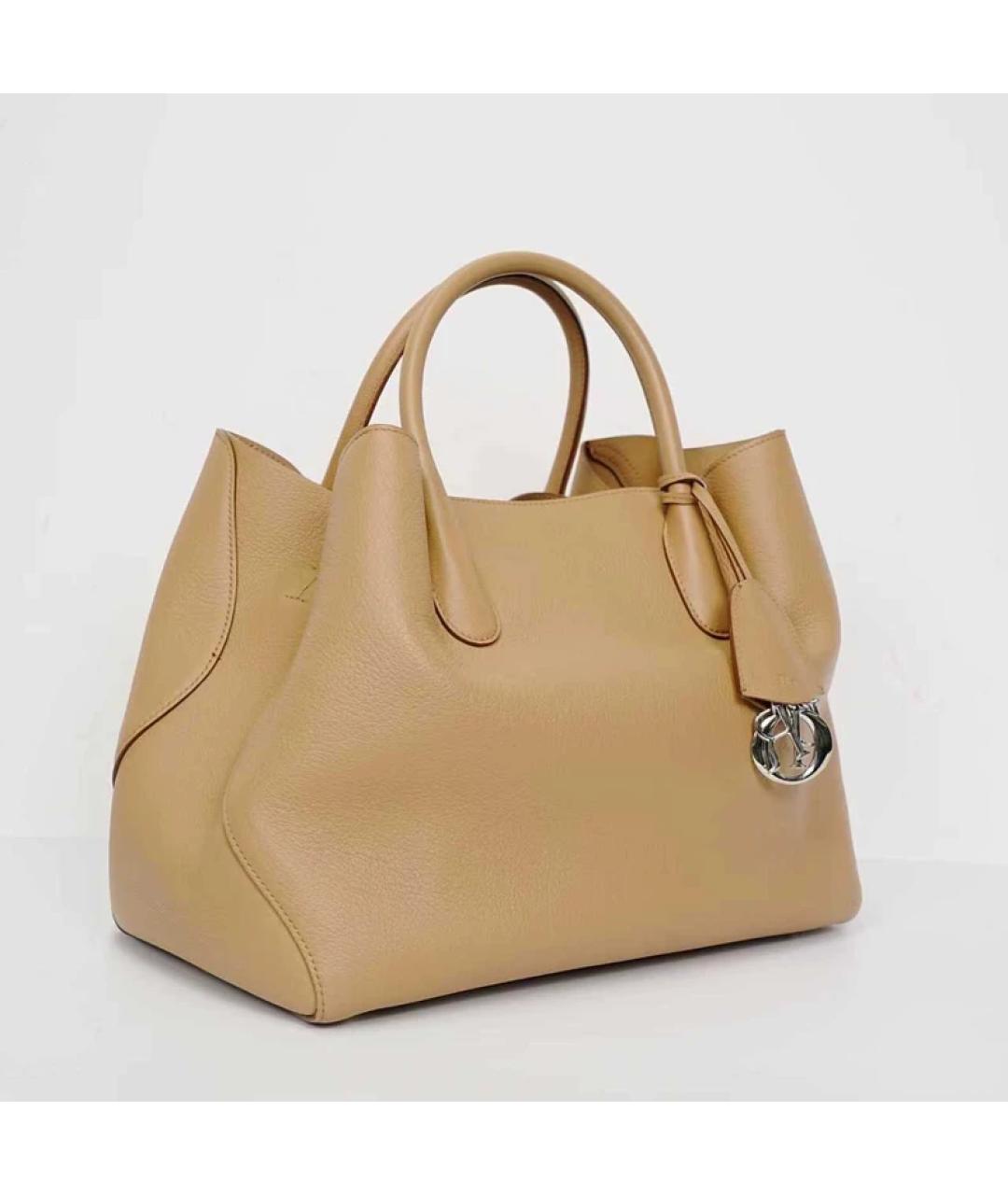 CHRISTIAN DIOR Бежевая кожаная сумка с короткими ручками, фото 3