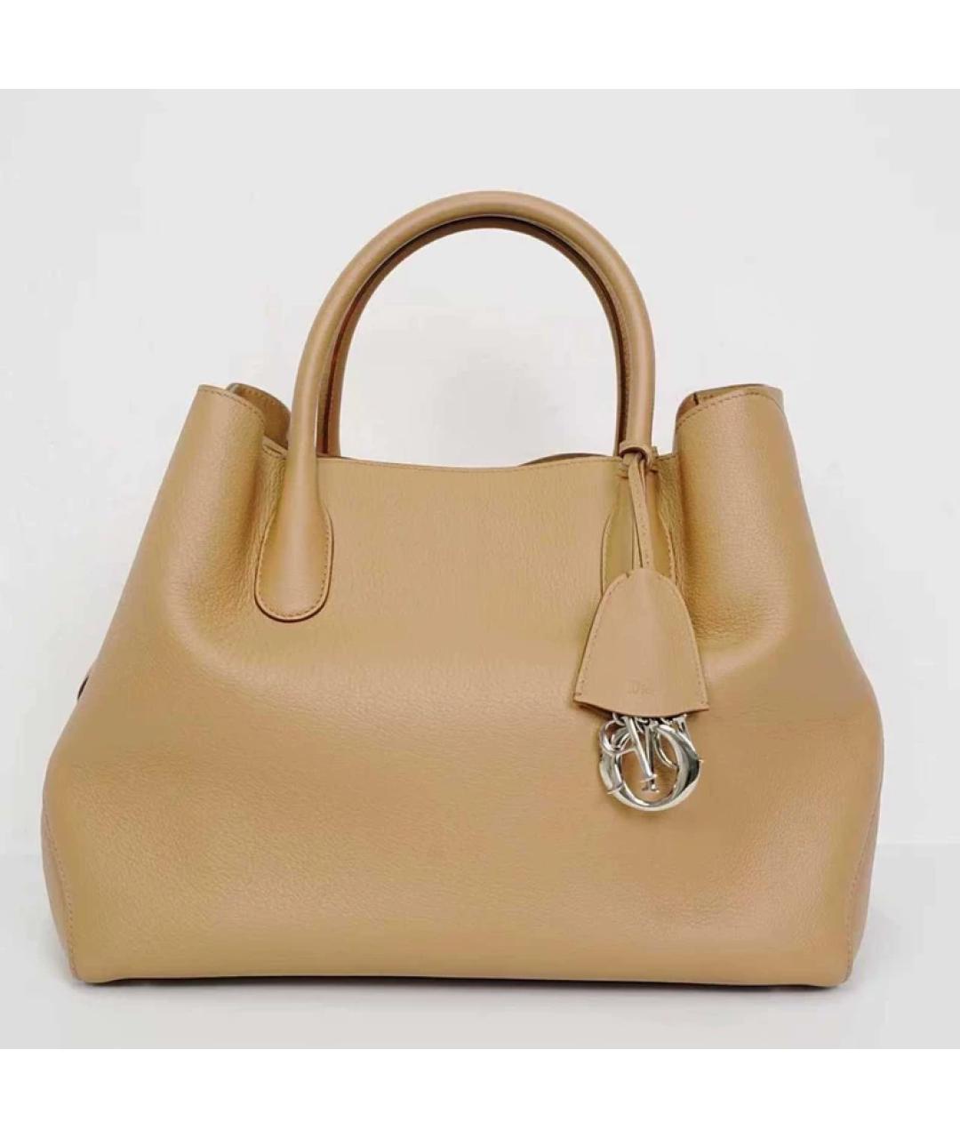 CHRISTIAN DIOR Бежевая кожаная сумка с короткими ручками, фото 10