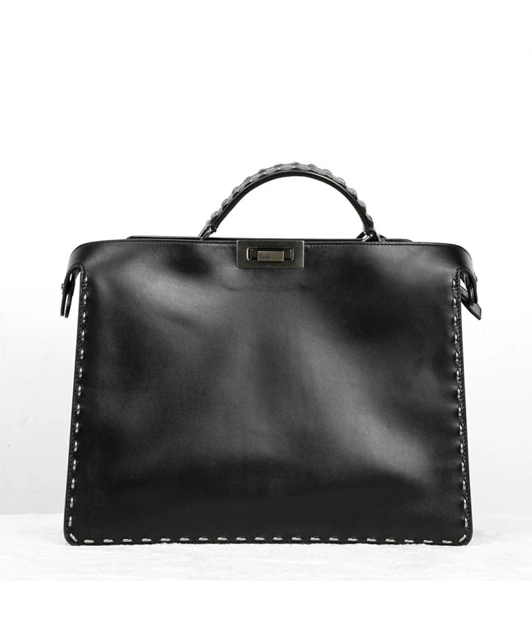 FENDI Черный кожаный портфель, фото 4