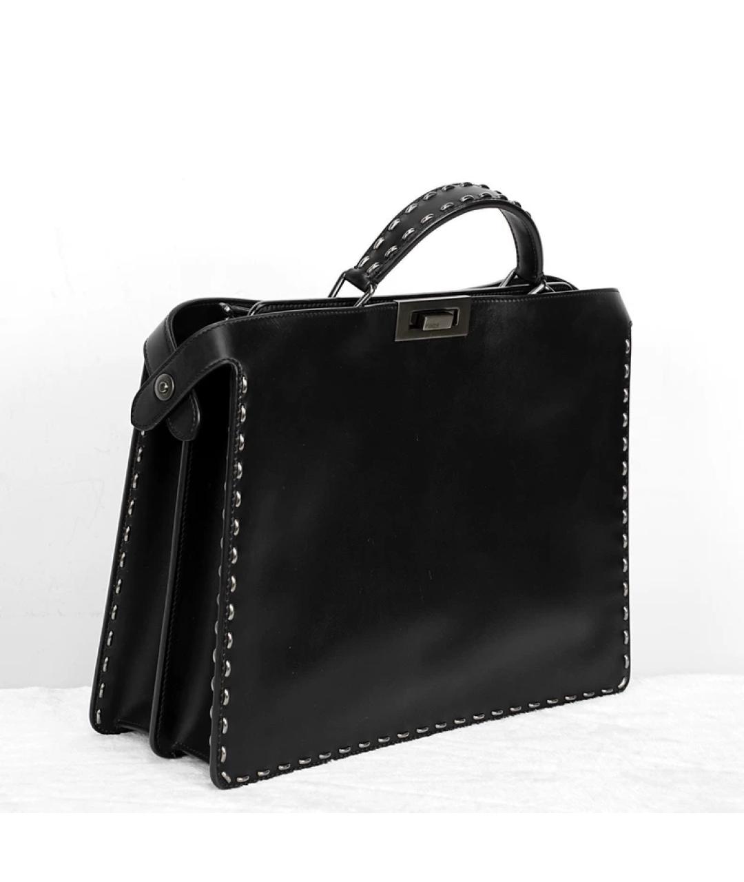 FENDI Черный кожаный портфель, фото 5