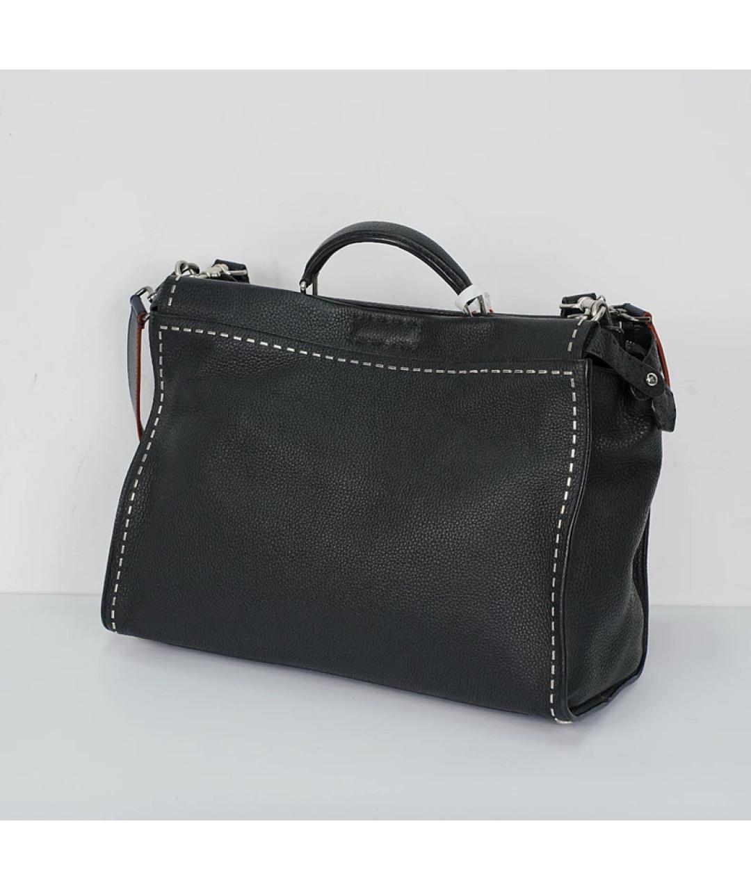 FENDI Черная кожаная сумка с короткими ручками, фото 10