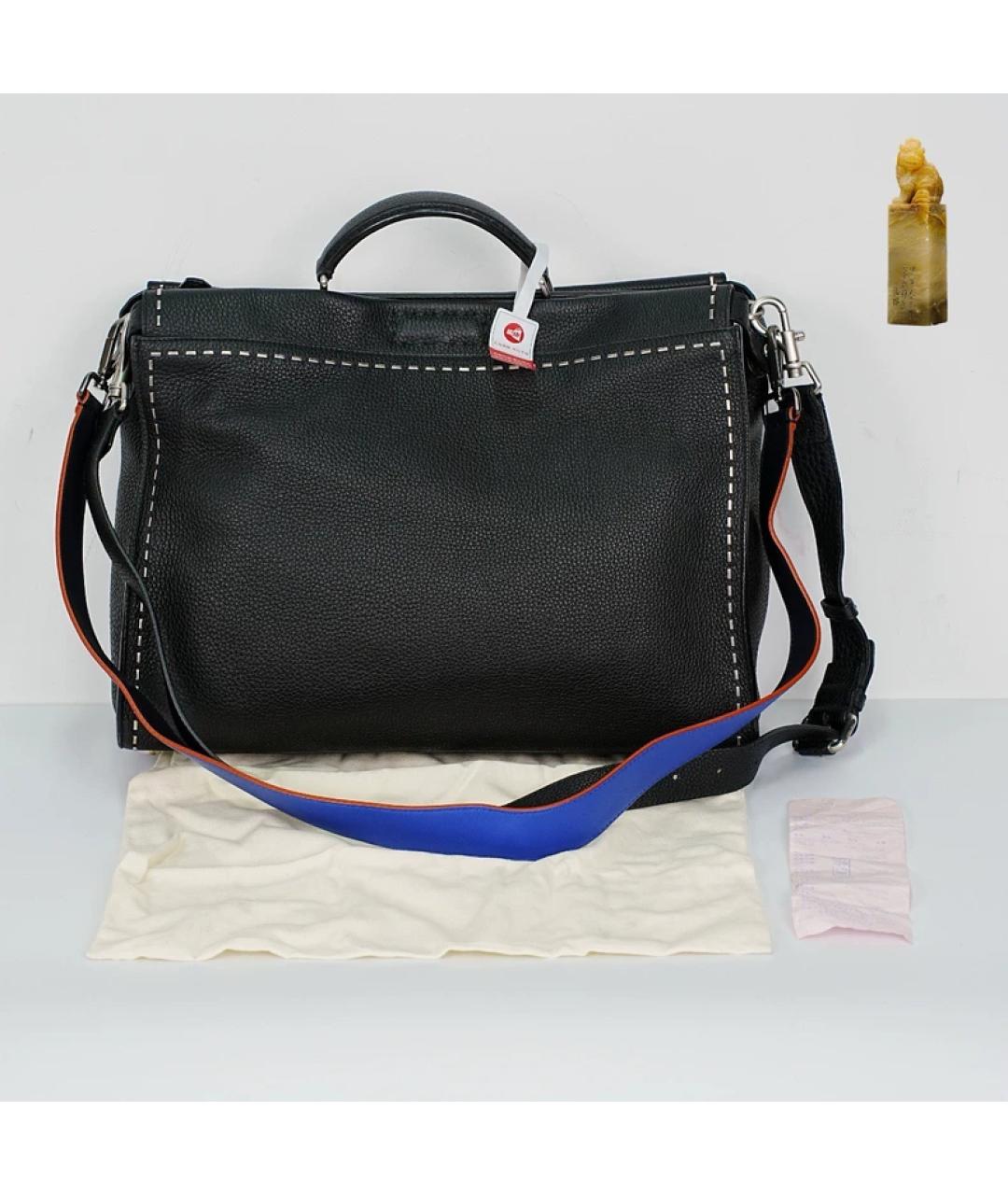 FENDI Черная кожаная сумка с короткими ручками, фото 9