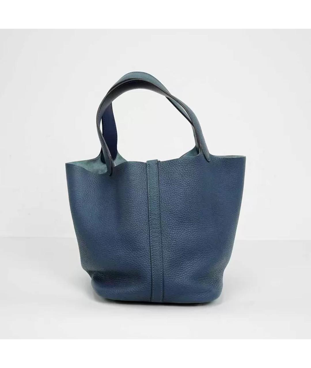 HERMES Темно-синяя кожаная сумка с короткими ручками, фото 4