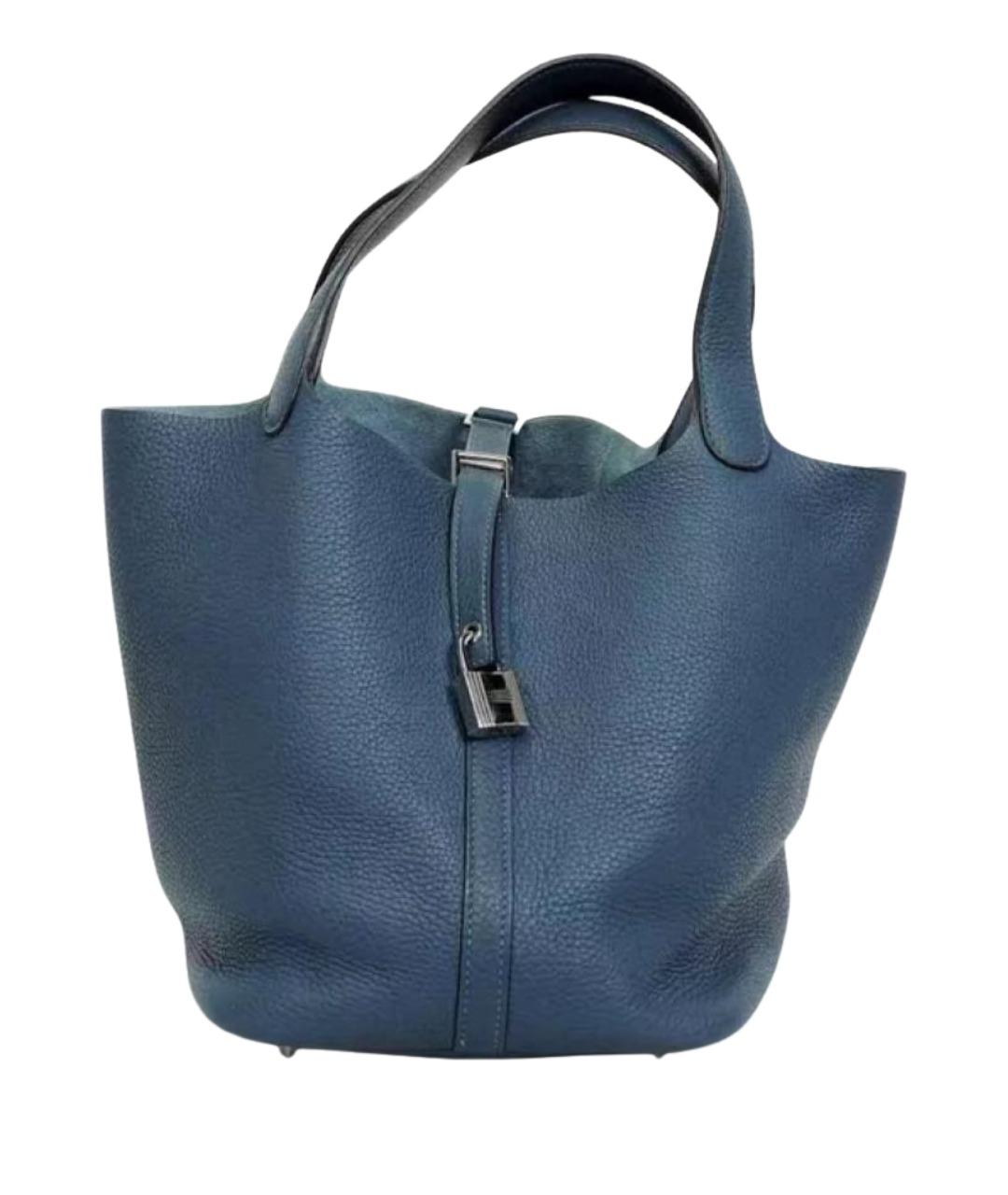 HERMES Темно-синяя кожаная сумка с короткими ручками, фото 1