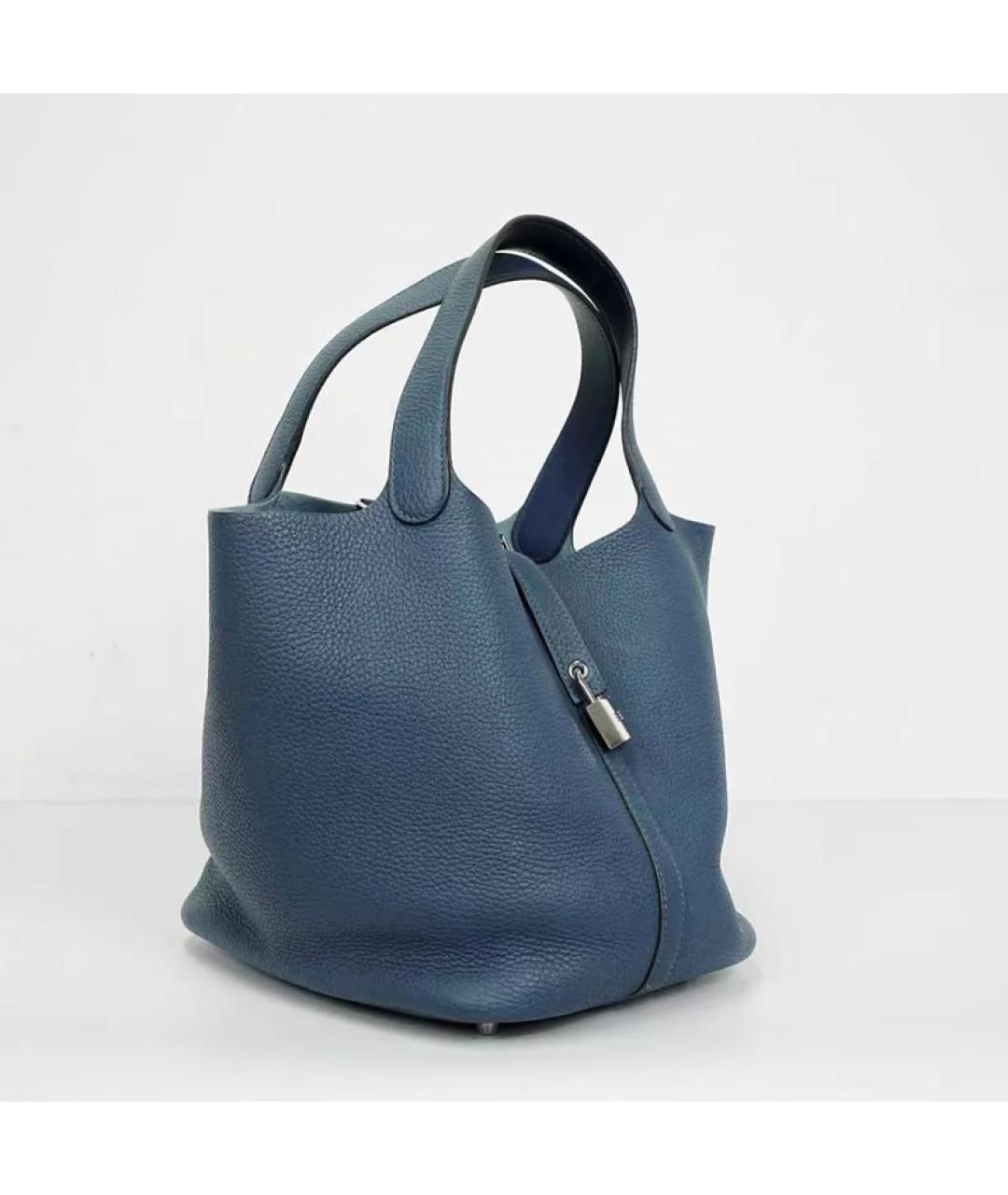 HERMES Темно-синяя кожаная сумка с короткими ручками, фото 3