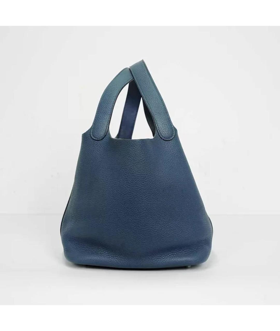 HERMES Темно-синяя кожаная сумка с короткими ручками, фото 5