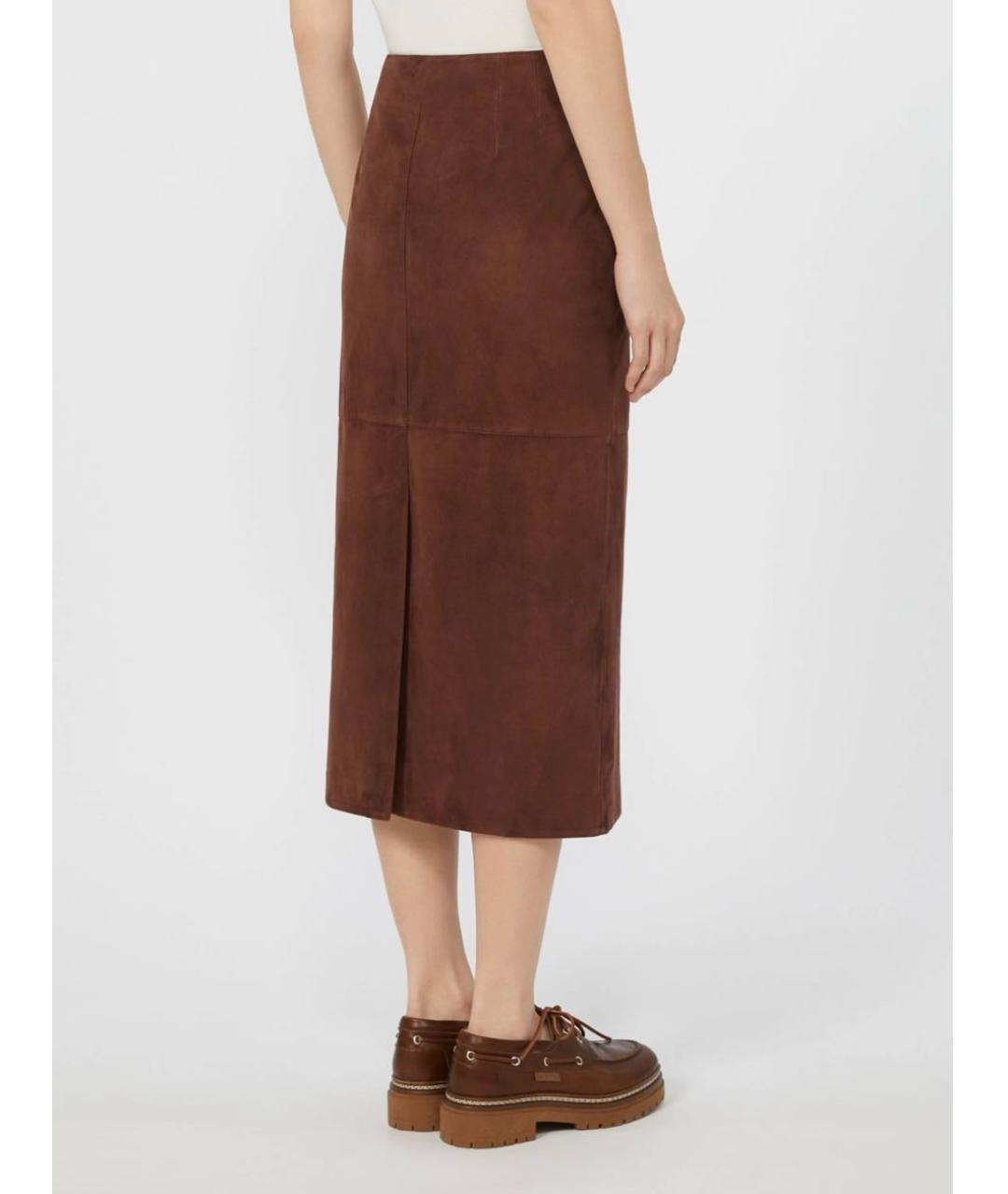 WEEKEND MAX MARA Коричневая замшевая юбка миди, фото 8