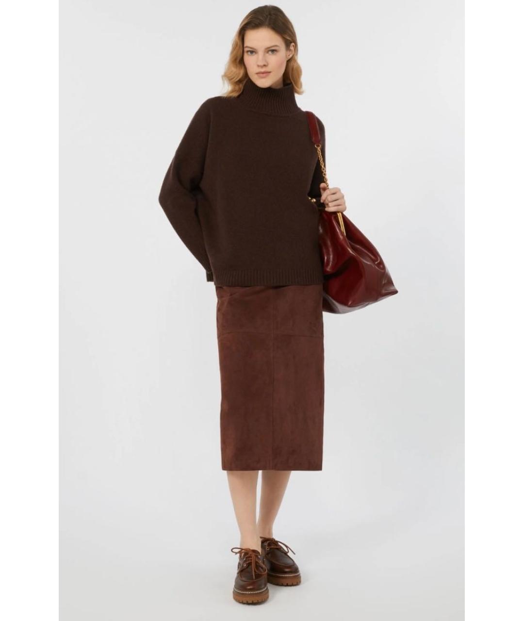 WEEKEND MAX MARA Коричневая замшевая юбка миди, фото 6