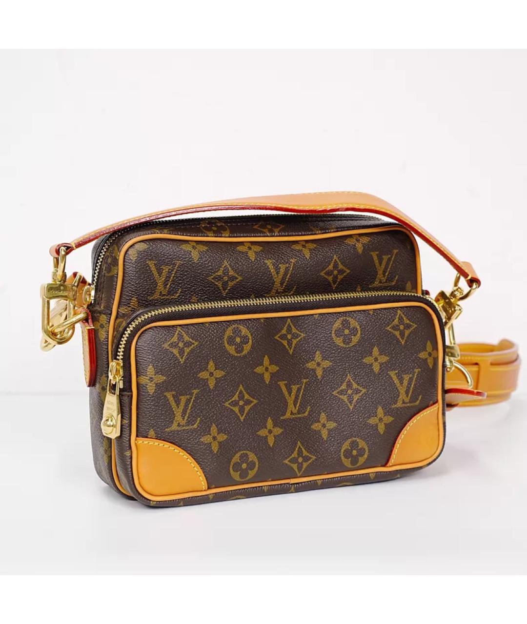 LOUIS VUITTON Коричневая тканевая сумка с короткими ручками, фото 3